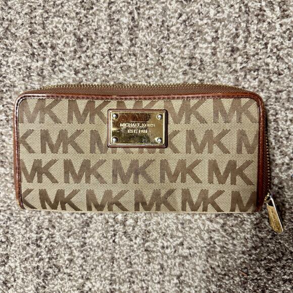 Michael Kors Jet Set Continental Large Khaki/Brown Top Zip Wallet Clutch - Picture 6 of 6